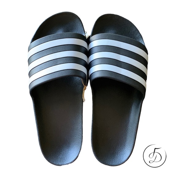 adidas Shoes - Adidas Adilette Aqua Slides Size 8-Men’s 9-Women’s Black with White Stripes